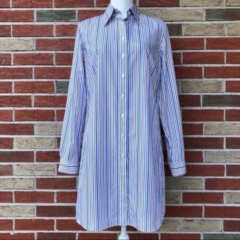 Brooks Brothers Striped Long Sleeve White Blue Multicolor Buttondown Dress 👗
